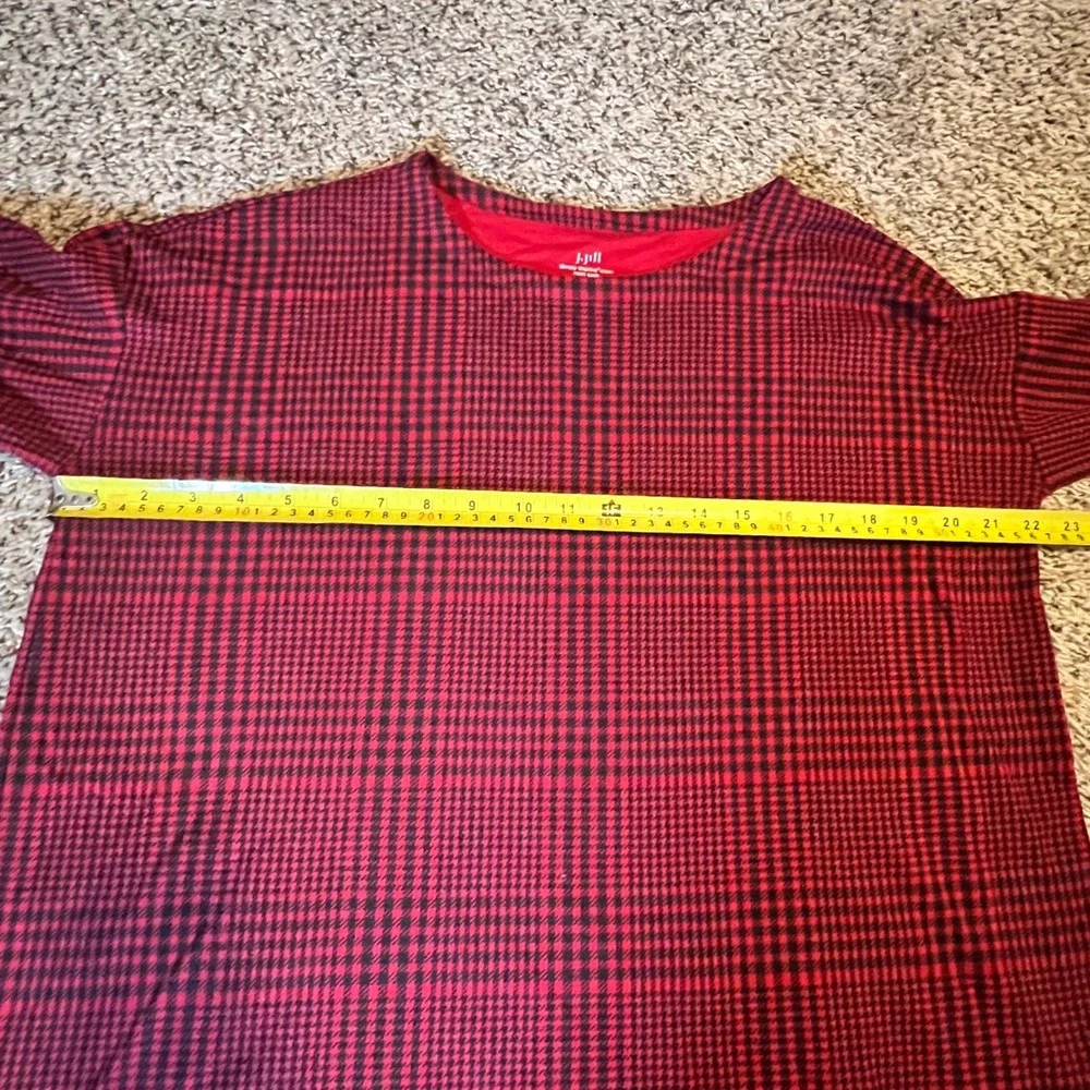 J. Jill Simply Supima Crew‎ Neck Tunic Red Black Glen Plaid Cotton Top Womens M